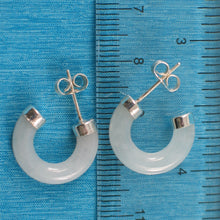 Load image into Gallery viewer, Solid Sterling Silver 925 Celadon Green Jade 16mm C Hoop Stud Earrings