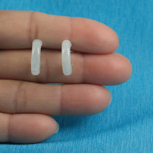 Load image into Gallery viewer, Solid Sterling Silver 925 Celadon Green Jade 16mm C Hoop Stud Earrings