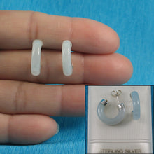 Load image into Gallery viewer, Solid Sterling Silver 925 Celadon Green Jade 16mm C Hoop Stud Earrings