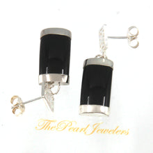 Load image into Gallery viewer, Solid Sterling Silver 925 Good Fortune Black Onyx Dangle Earrings