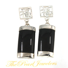 Load image into Gallery viewer, Solid Sterling Silver 925 Good Fortune Black Onyx Dangle Earrings