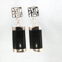 Load image into Gallery viewer, Solid Sterling Silver 925 Good Fortune Black Onyx Dangle Earrings