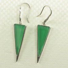 Load image into Gallery viewer, Sterling Silver Green Agate Triangle Hook Earrings