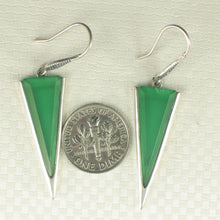 Load image into Gallery viewer, Sterling Silver Green Agate Triangle Hook Earrings