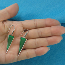 Load image into Gallery viewer, Sterling Silver Green Agate Triangle Hook Earrings
