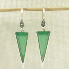 Load image into Gallery viewer, Sterling Silver Green Agate Triangle Hook Earrings