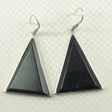 Load image into Gallery viewer, Sterling Silver Blue Sandstone Triangle Hook Earrings