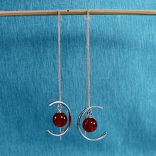 Load image into Gallery viewer, Solid Sterling Silver 925 Carnelian Threader Earrings