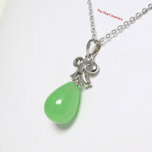 Load image into Gallery viewer, 9210513-Sterling-Silver-Ribbon-Bale-Raindrop-Green-Jade-Pendant