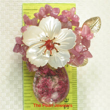 Load image into Gallery viewer, 9700030-Mother-of-Pearl-Red-Quartz-Crystal-Flower-Brooch-Pendant