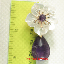 Load image into Gallery viewer, 9700040-Mother-of-Pearl-Cubic-Zirconia-Amethyst-Flower-Design-Brooch-Pendant