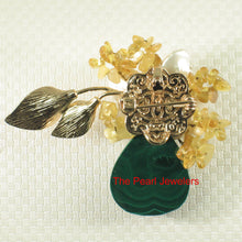 Load image into Gallery viewer, 9700050-Green-Malachite-Citrine-Peridot-Cubic-Zirconia-Keshi-Pearl-Brooch-Pendant