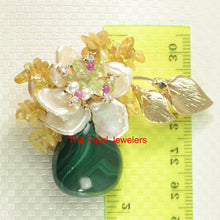 Load image into Gallery viewer, 9700050-Green-Malachite-Citrine-Peridot-Cubic-Zirconia-Keshi-Pearl-Brooch-Pendant