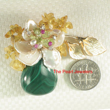 Load image into Gallery viewer, 9700050-Green-Malachite-Citrine-Peridot-Cubic-Zirconia-Keshi-Pearl-Brooch-Pendant
