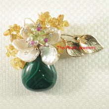 Load image into Gallery viewer, 9700050-Green-Malachite-Citrine-Peridot-Cubic-Zirconia-Keshi-Pearl-Brooch-Pendant
