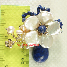 Load image into Gallery viewer, 9700070-Handcrafted-Keshi-Pearl-Blue-Lapis-Flower-Design-Brooch-Pin-Pendant