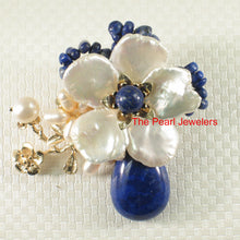 Load image into Gallery viewer, 9700070-Handcrafted-Keshi-Pearl-Blue-Lapis-Flower-Design-Brooch-Pin-Pendant
