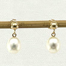 Load image into Gallery viewer, 1000010 Raindrop White Pearl Dangle Post Earrings 14k Yellow Solid Gold