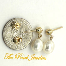 Load image into Gallery viewer, 1000010 Raindrop White Pearl Dangle Post Earrings 14k Yellow Solid Gold