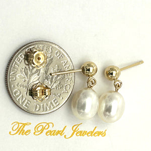 1000010 Raindrop White Pearl Dangle Post Earrings 14k Yellow Solid Gold