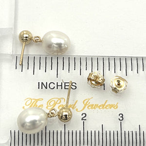 1000010 Raindrop White Pearl Dangle Post Earrings 14k Yellow Solid Gold