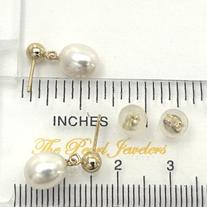 1000010 Raindrop White Pearl Dangle Post Earrings 14k Yellow Solid Gold