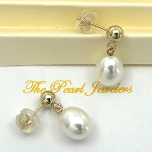 1000010 Raindrop White Pearl Dangle Post Earrings 14k Yellow Solid Gold