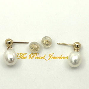 1000010 Raindrop White Pearl Dangle Post Earrings 14k Yellow Solid Gold