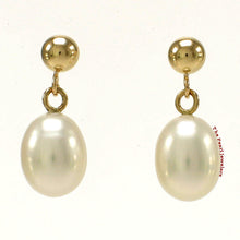 Load image into Gallery viewer, 1000010 Raindrop White Pearl Dangle Post Earrings 14k Yellow Solid Gold