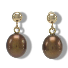 Load image into Gallery viewer, Chocolate Pearl Stud Dangle Earrings – 14k Yellow Gold