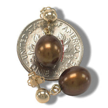 Load image into Gallery viewer, Chocolate Pearl Stud Dangle Earrings – 14k Yellow Gold