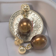 Load image into Gallery viewer, Chocolate Pearl Stud Dangle Earrings – 14k Yellow Gold