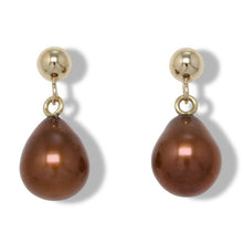 Load image into Gallery viewer, Chocolate Pearl Stud Dangle Earrings – 14k Yellow Gold