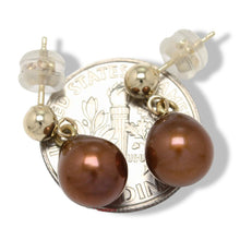 Load image into Gallery viewer, Chocolate Pearl Stud Dangle Earrings – 14k Yellow Gold