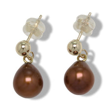 Load image into Gallery viewer, Chocolate Pearl Stud Dangle Earrings – 14k Yellow Gold