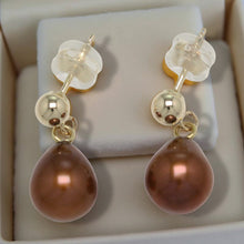 Load image into Gallery viewer, Chocolate Pearl Stud Dangle Earrings – 14k Yellow Gold