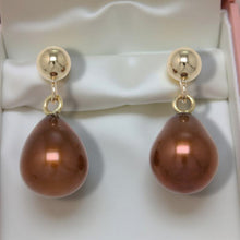 Load image into Gallery viewer, Chocolate Pearl Stud Dangle Earrings – 14k Yellow Gold