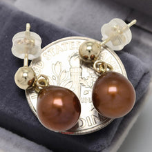 Load image into Gallery viewer, Chocolate Pearl Stud Dangle Earrings – 14k Yellow Gold