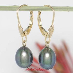 Teardrop Freshwater Pearl Leverback Earrings – 14k Yellow Gold