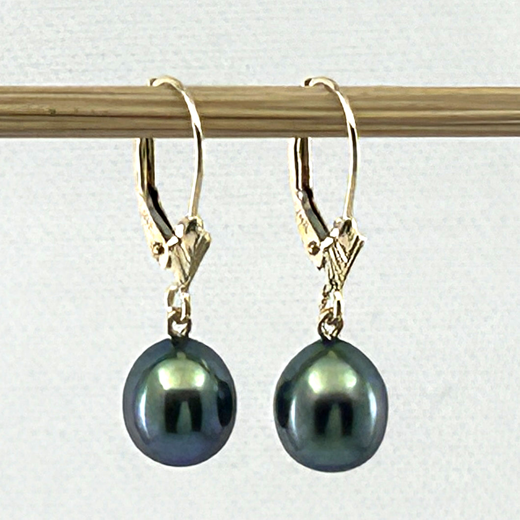 1000021 RAINDROPS BLACK CULTURED PEARL 14K SOLID YELLOW GOLD LEVERBACK DANGLE EARRINGS