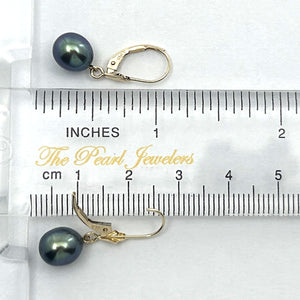 1000021 RAINDROPS BLACK CULTURED PEARL 14K SOLID YELLOW GOLD LEVERBACK DANGLE EARRINGS