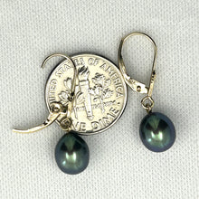 Load image into Gallery viewer, 1000021 RAINDROPS BLACK CULTURED PEARL 14K SOLID YELLOW GOLD LEVERBACK DANGLE EARRINGS