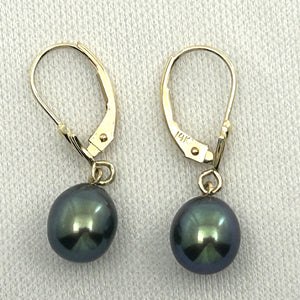 1000021 RAINDROPS BLACK CULTURED PEARL 14K SOLID YELLOW GOLD LEVERBACK DANGLE EARRINGS