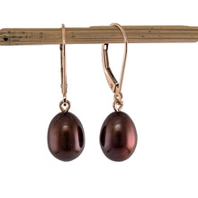 Load image into Gallery viewer, 14k Rose Gold Chocolate Pearl Leverback Dangle Earrings