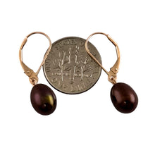 Load image into Gallery viewer, 14k Rose Gold Chocolate Pearl Leverback Dangle Earrings