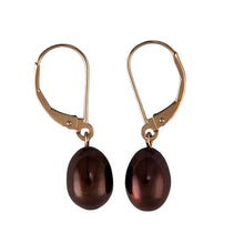 Load image into Gallery viewer, 14k Rose Gold Chocolate Pearl Leverback Dangle Earrings