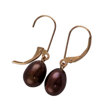 Load image into Gallery viewer, 14k Rose Gold Chocolate Pearl Leverback Dangle Earrings