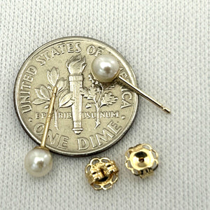 1000140 HIGH LUSTER WHITE CULTURED PEARL 14K YELLOW GOLD STUD EARRINGS