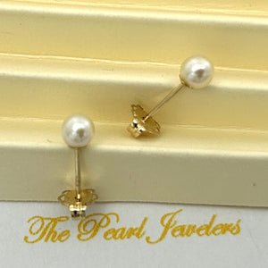 1000140 HIGH LUSTER WHITE CULTURED PEARL 14K YELLOW GOLD STUD EARRINGS