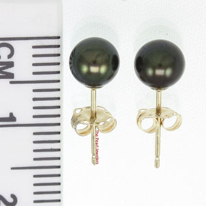 1000151 YELLOW GOLD HIGH LUSTER BLACK CULTURED PEARL STUD EARRINGS